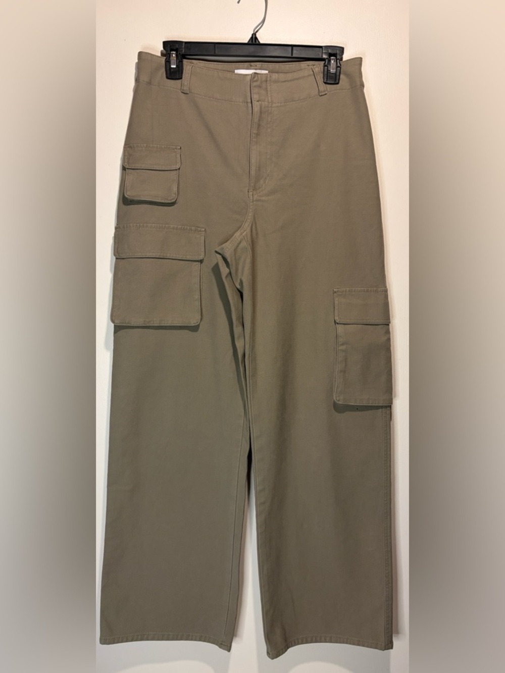 Aritzia TNA Wide Leg 5 Cargo Pockets Pants Utility Tan Belt Loops Size 8